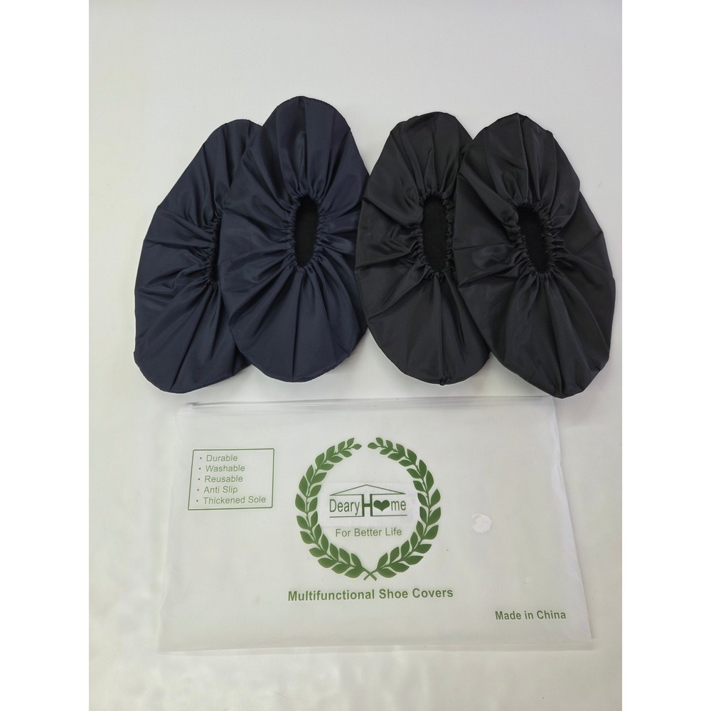 DearyHome Shoe Covers Unisex XL Black Navy Blue Reusable Anti-Slip 2 Pairs New